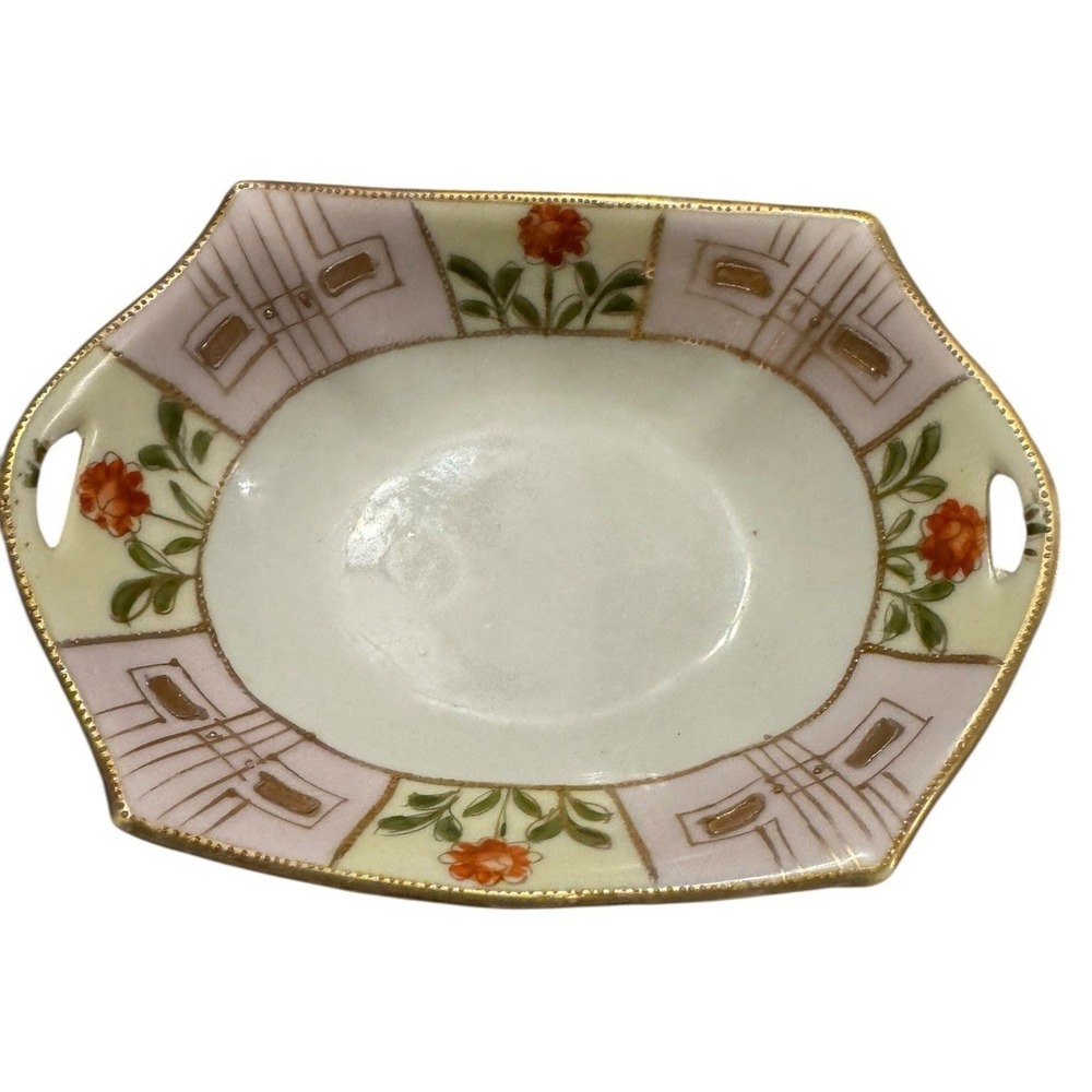 Antique Nippon Hand‎ Painted Porcelain Relish Dish Gold Trim Floral